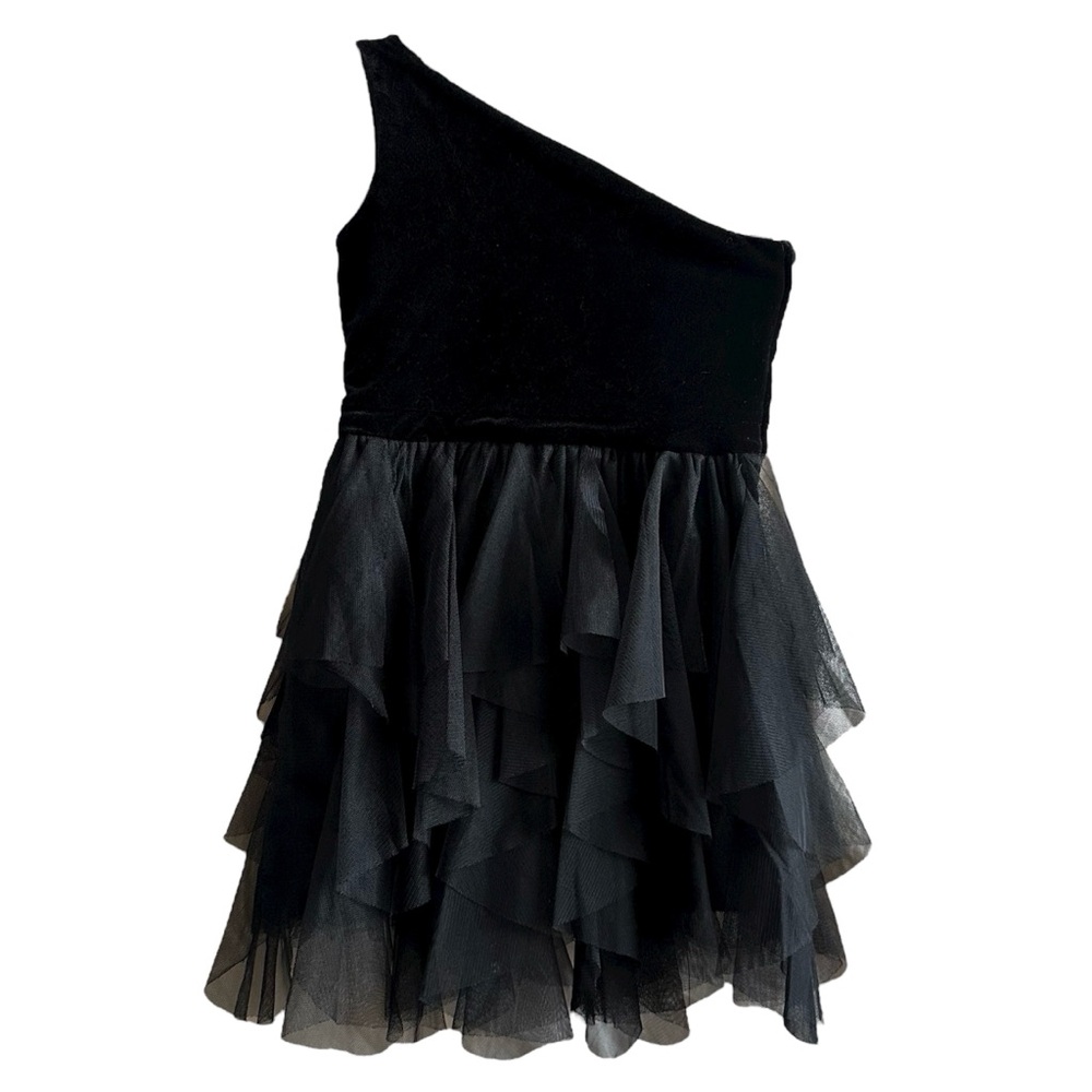 BCBG Girls size 4 Girls black one shoulder velour tulle dress